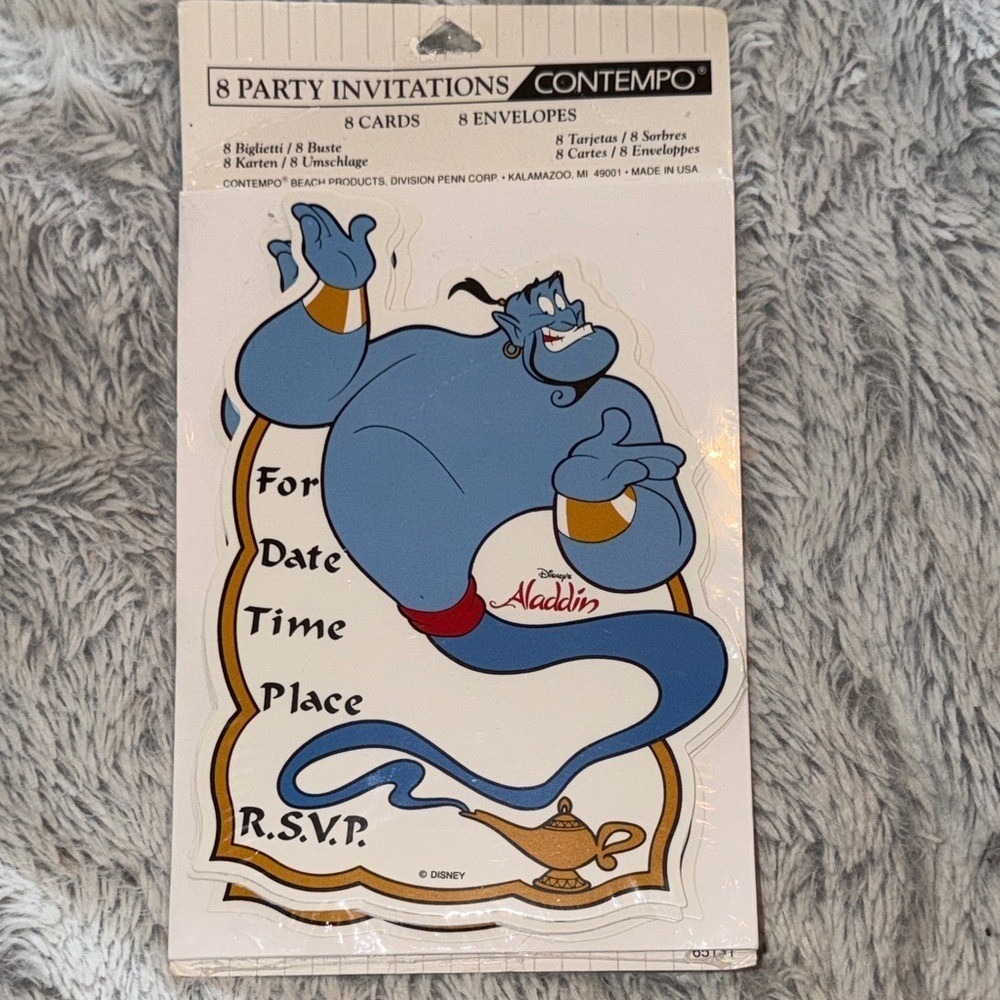Vintage Disney Aladdin Genie Party Invitations 8 Count Contempo Sealed 90s USA